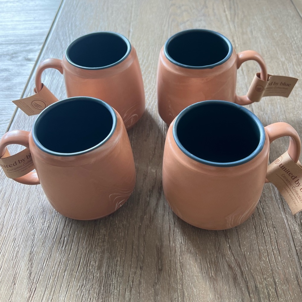 NWT United by blue Potters Stoneware mug Hazelnut swirl set of 4
